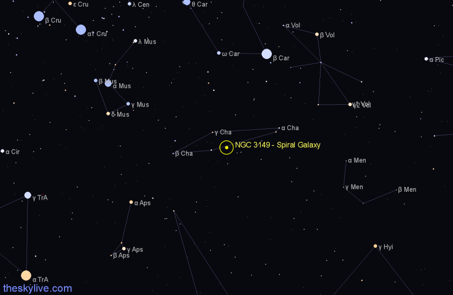 Finder chart NGC 3149 - Spiral Galaxy in Chamaeleon star