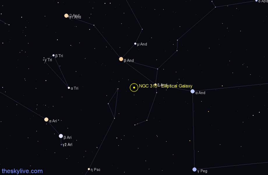 Finder chart NGC 315 - Elliptical Galaxy in Pisces star