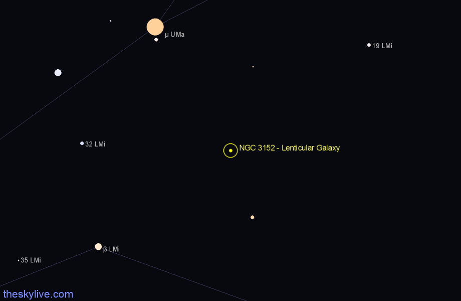 Finder chart NGC 3152 - Lenticular Galaxy in Leo Minor star