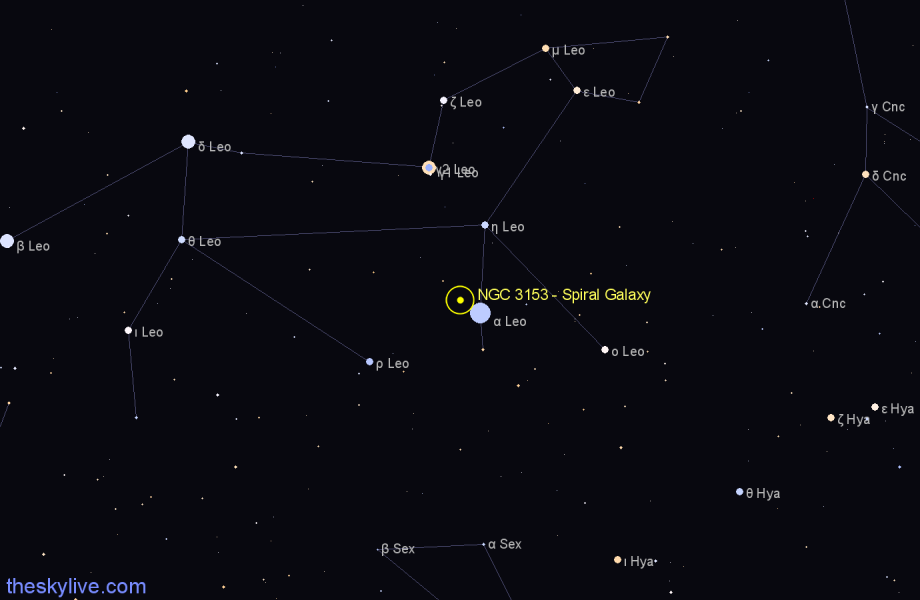 Finder chart NGC 3153 - Spiral Galaxy in Leo star