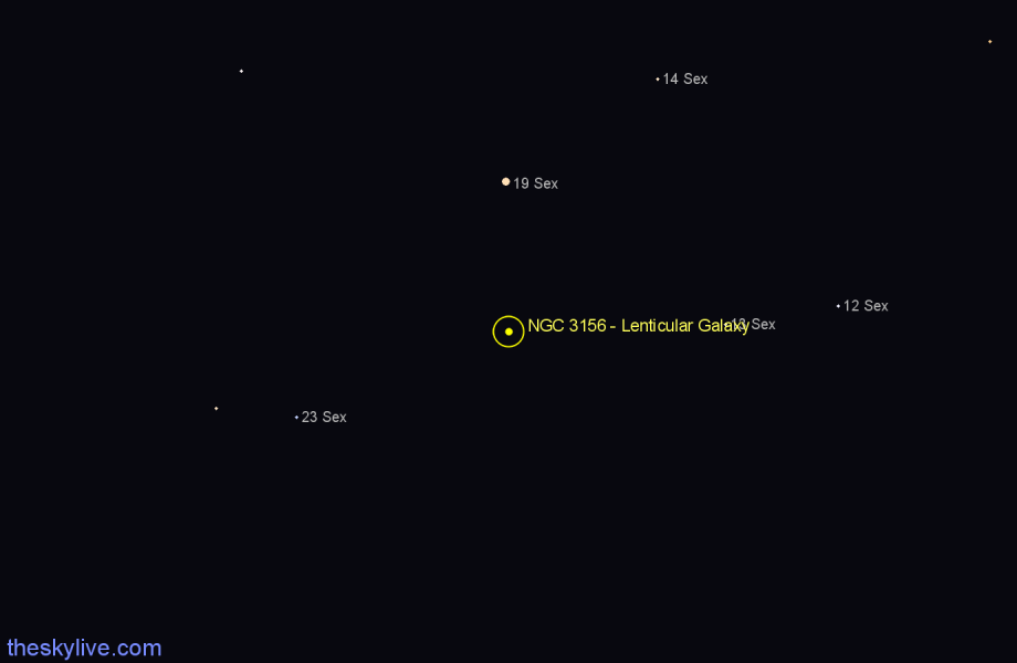 Finder chart NGC 3156 - Lenticular Galaxy in Sextans star
