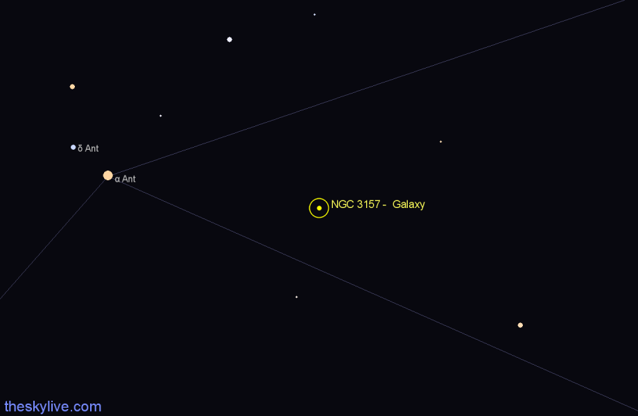 Finder chart NGC 3157 - Galaxy in Antlia star