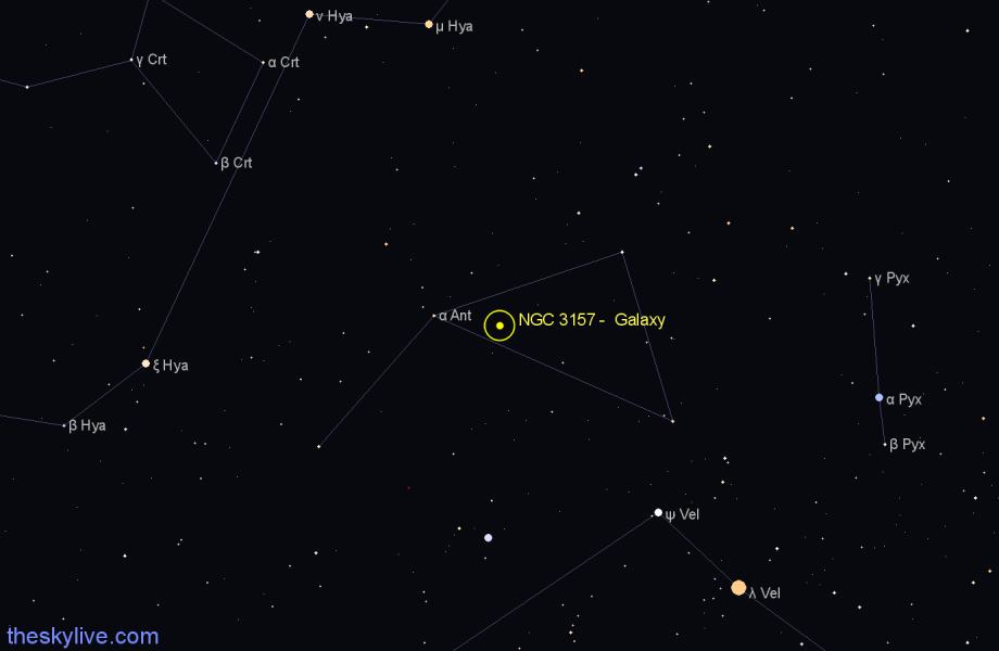 Finder chart NGC 3157 - Galaxy in Antlia star