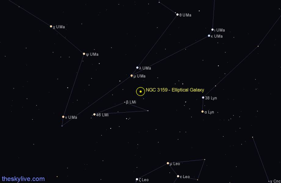 Finder chart NGC 3159 - Elliptical Galaxy in Leo Minor star