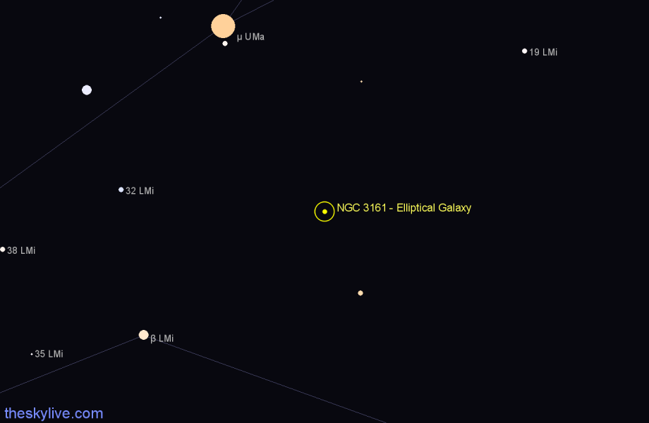 Finder chart NGC 3161 - Elliptical Galaxy in Leo Minor star