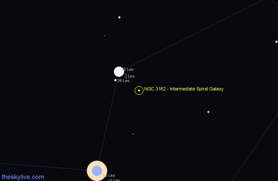 Finder chart NGC 3162 - Intermediate Spiral Galaxy in Leo star