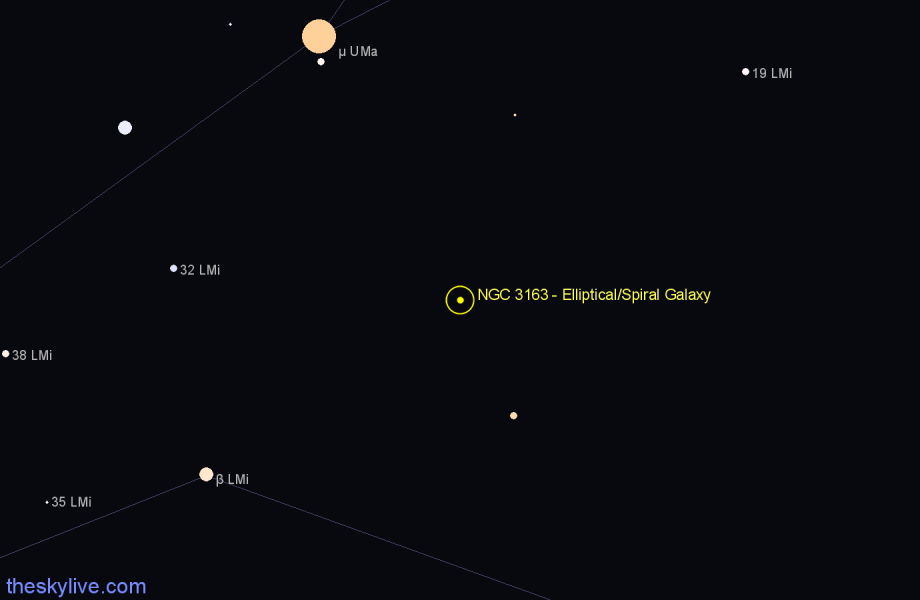 Finder chart NGC 3163 - Elliptical/Spiral Galaxy in Leo Minor star