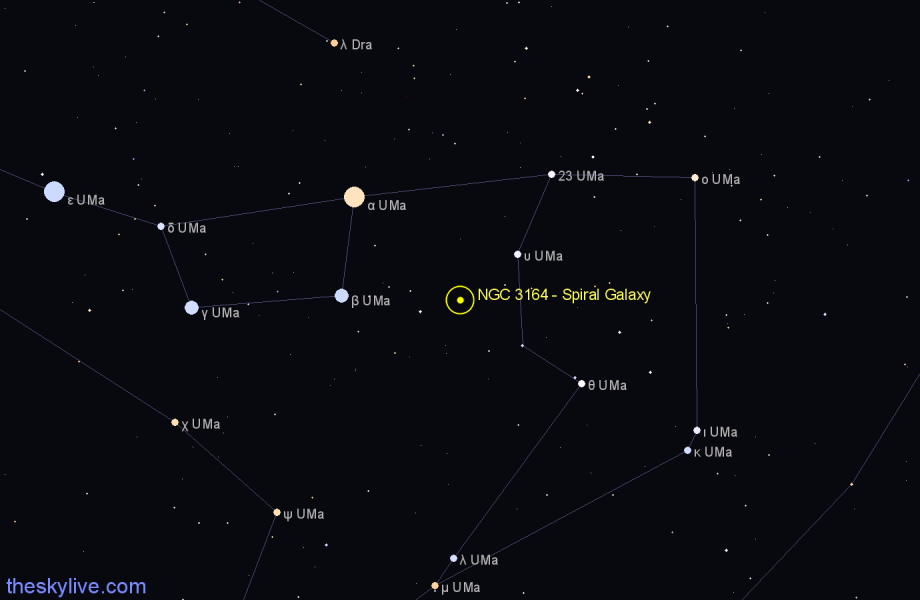 Finder chart NGC 3164 - Spiral Galaxy in Ursa Major star