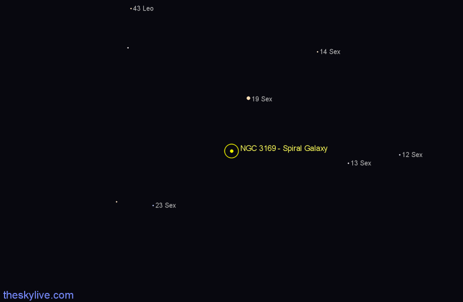 Finder chart NGC 3169 - Spiral Galaxy in Sextans star