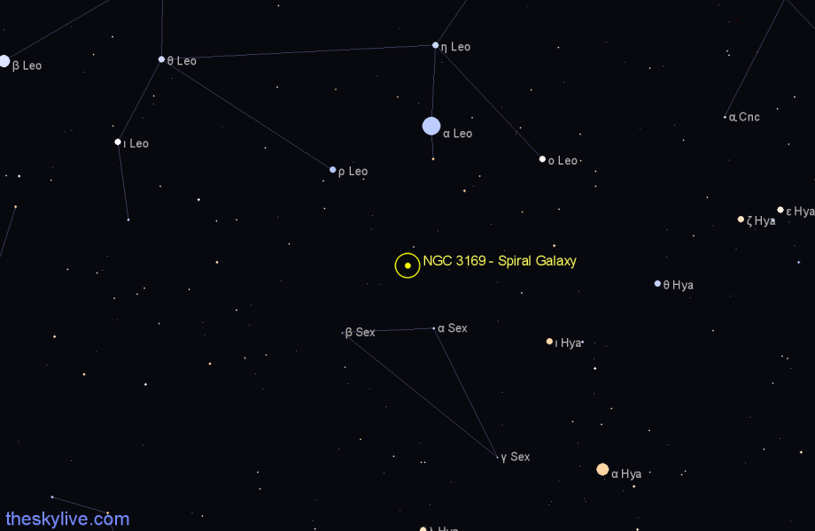 Finder chart NGC 3169 - Spiral Galaxy in Sextans star