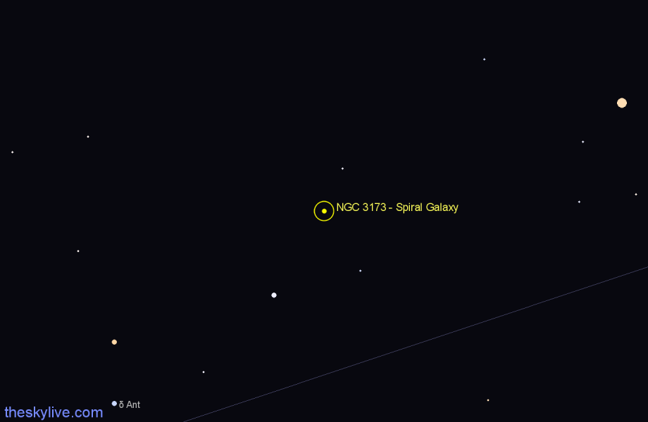 Finder chart NGC 3173 - Spiral Galaxy in Antlia star