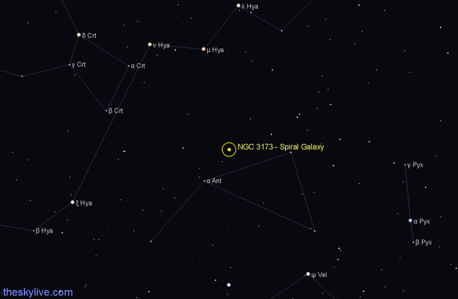 Finder chart NGC 3173 - Spiral Galaxy in Antlia star