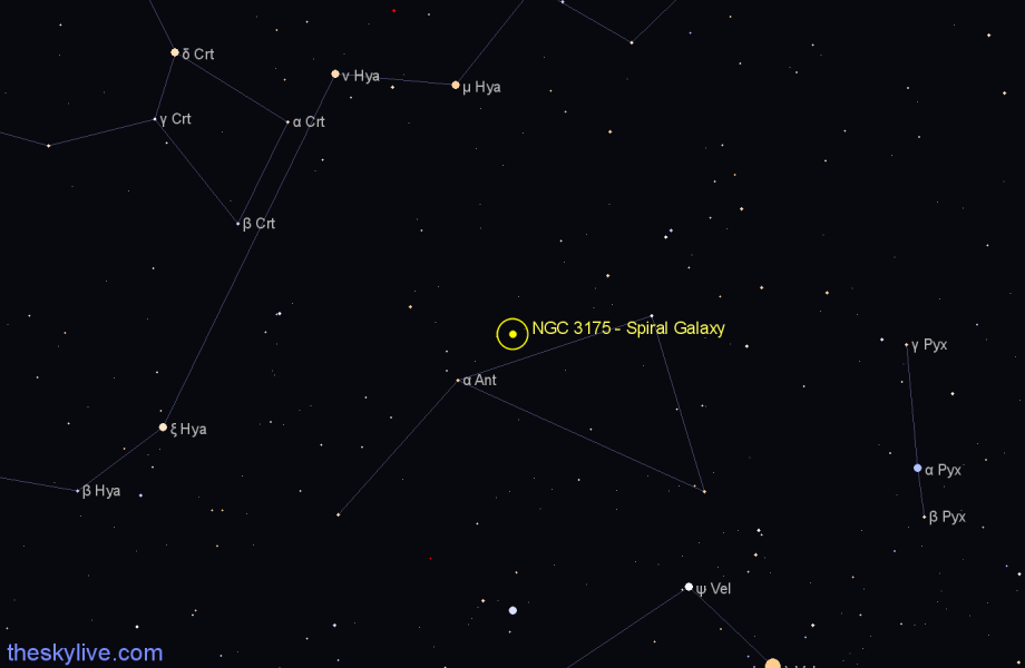 Finder chart NGC 3175 - Spiral Galaxy in Antlia star