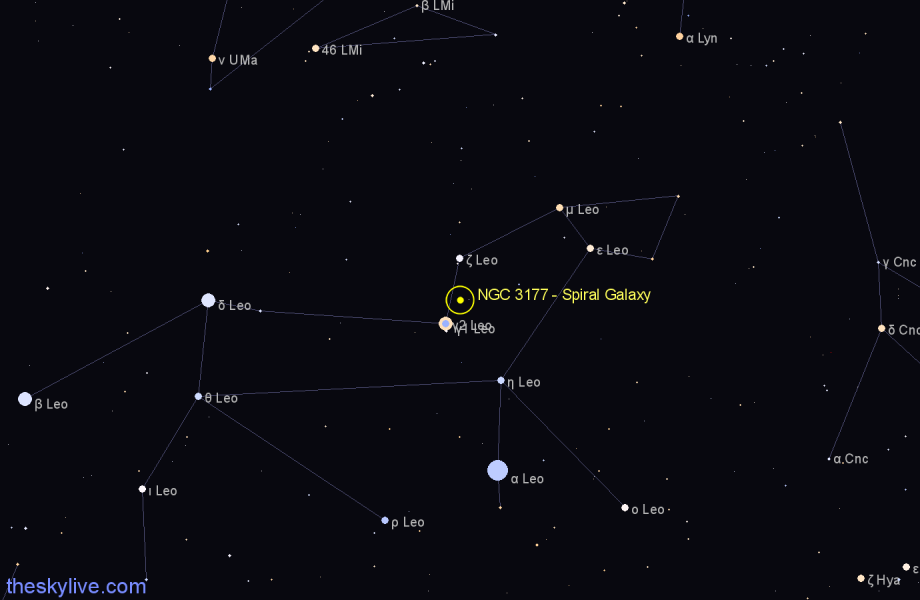 Finder chart NGC 3177 - Spiral Galaxy in Leo star