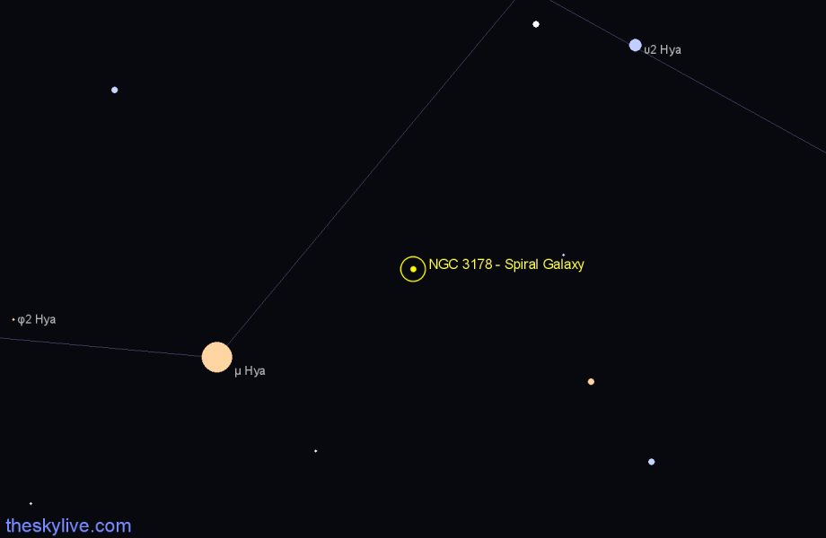 Finder chart NGC 3178 - Spiral Galaxy in Hydra star