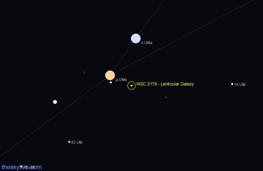 Finder chart NGC 3179 - Lenticular Galaxy in Ursa Major star