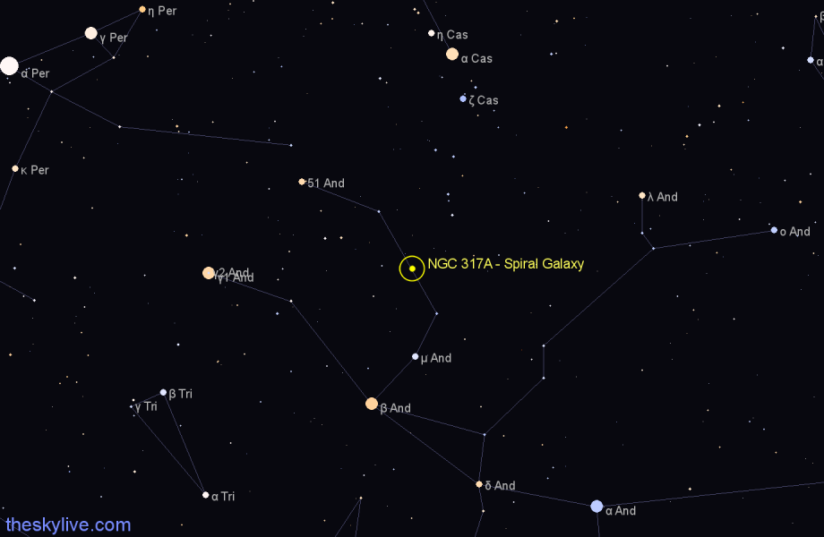 Finder chart NGC 317A - Spiral Galaxy in Andromeda star