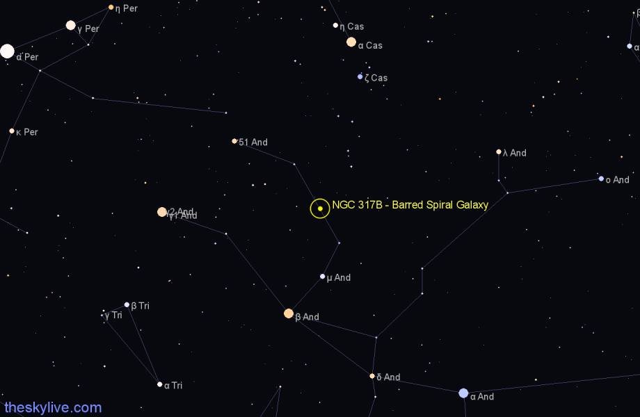 Finder chart NGC 317B - Barred Spiral Galaxy in Andromeda star