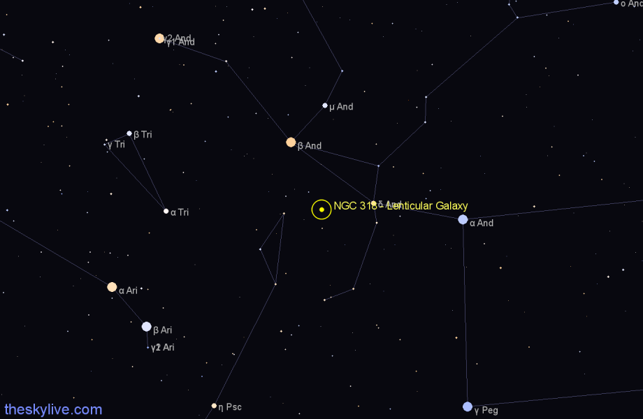 Finder chart NGC 318 - Lenticular Galaxy in Pisces star