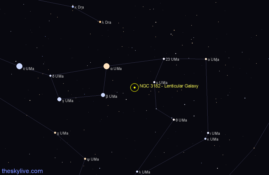 Finder chart NGC 3182 - Lenticular Galaxy in Ursa Major star