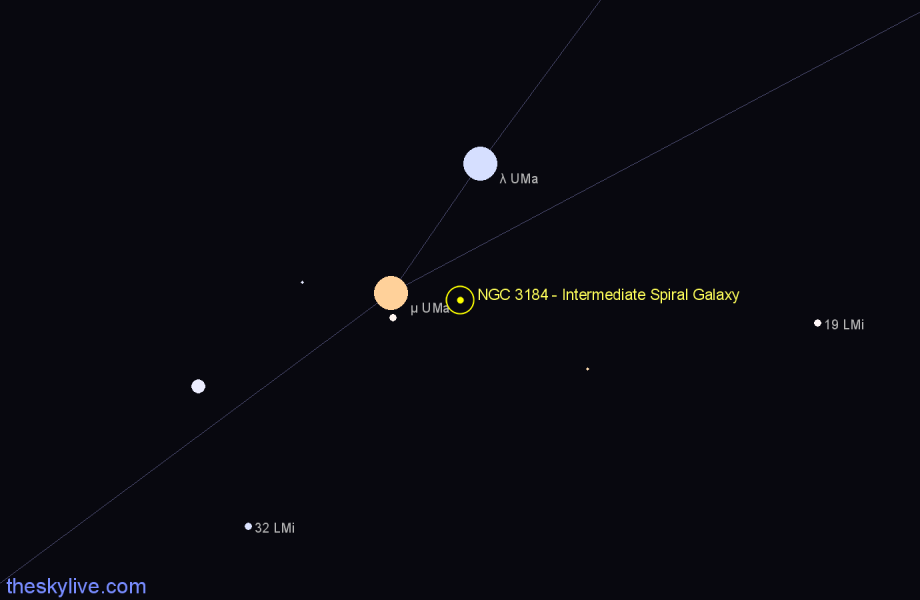 Finder chart NGC 3184 - Intermediate Spiral Galaxy in Ursa Major star