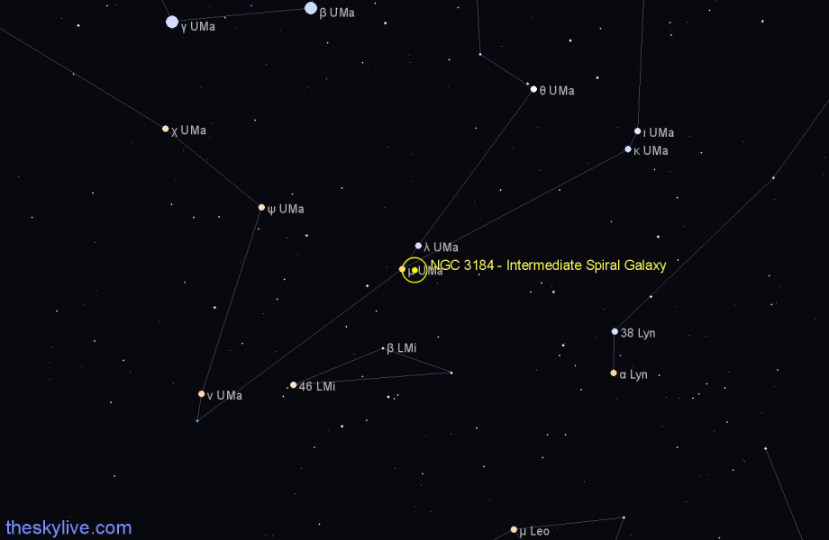 Finder chart NGC 3184 - Intermediate Spiral Galaxy in Ursa Major star