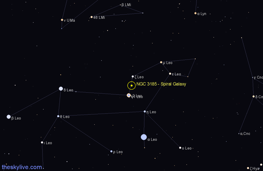 Finder chart NGC 3185 - Spiral Galaxy in Leo star