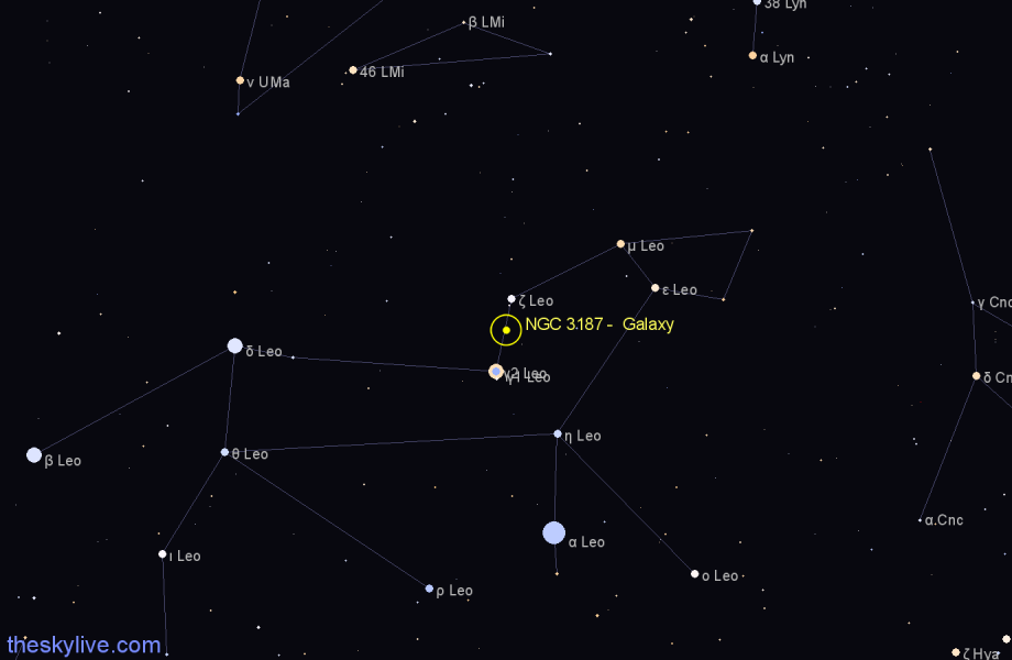 Finder chart NGC 3187 -  Galaxy in Leo star