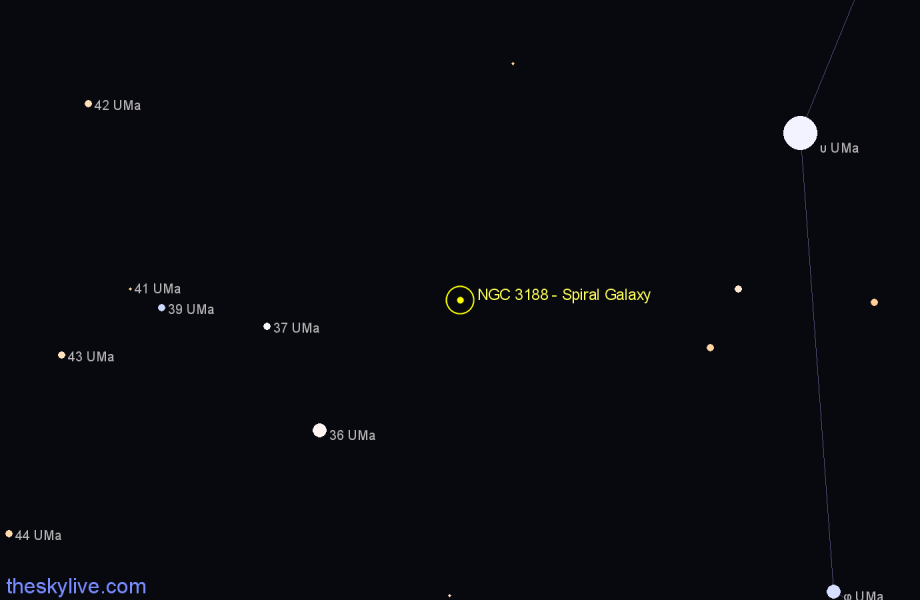 Finder chart NGC 3188 - Spiral Galaxy in Ursa Major star