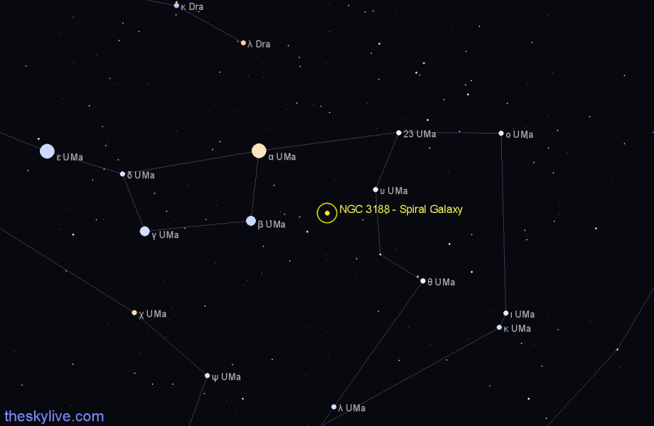 Finder chart NGC 3188 - Spiral Galaxy in Ursa Major star