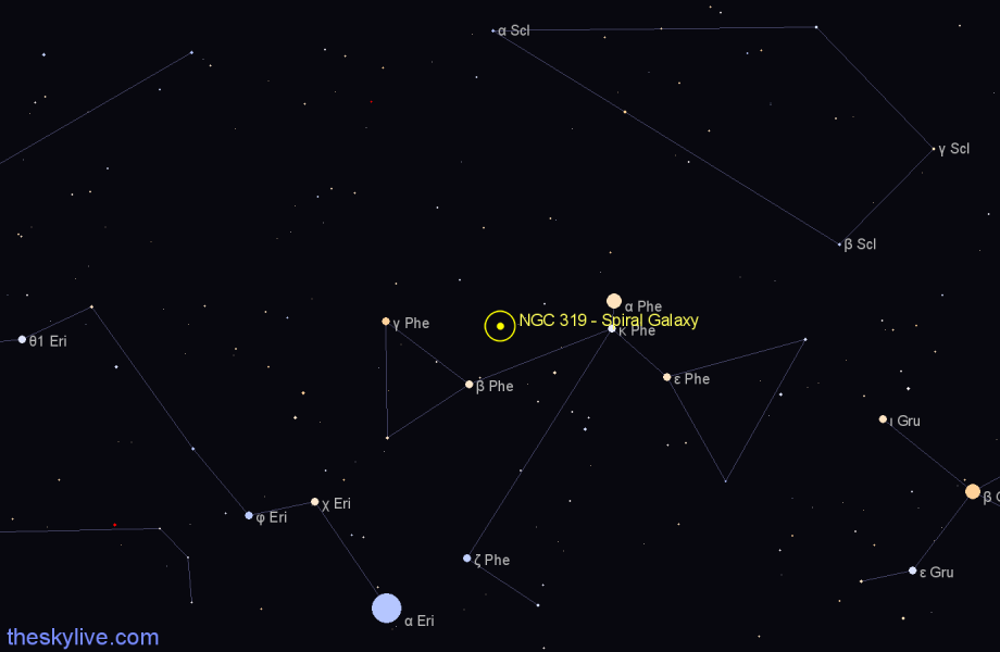 Finder chart NGC 319 - Spiral Galaxy in Phoenix star