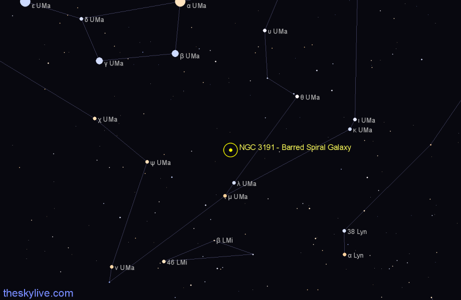 Finder chart NGC 3191 - Barred Spiral Galaxy in Ursa Major star