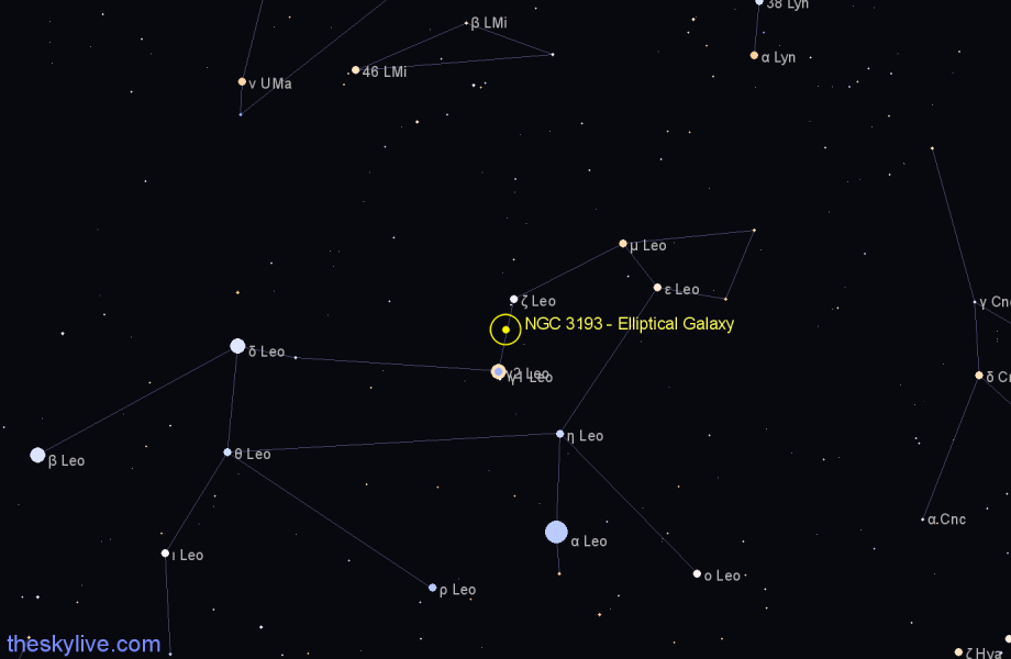 Finder chart NGC 3193 - Elliptical Galaxy in Leo star