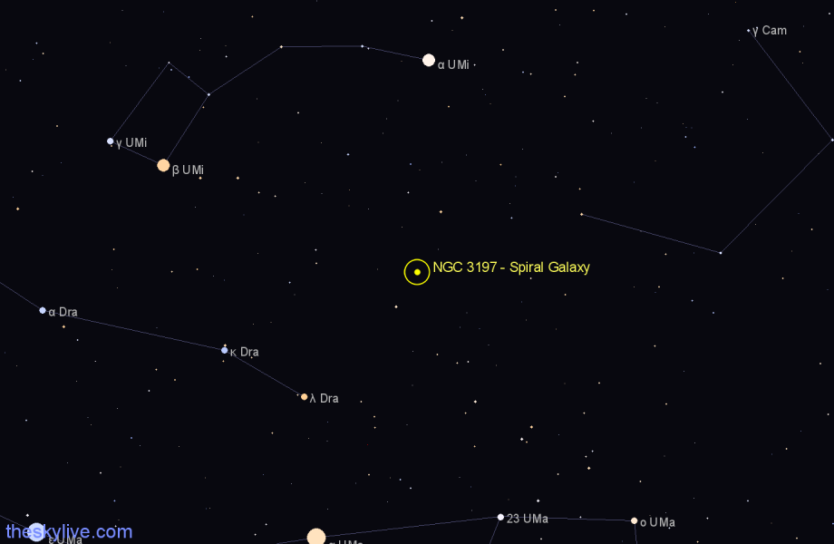 Finder chart NGC 3197 - Spiral Galaxy in Draco star