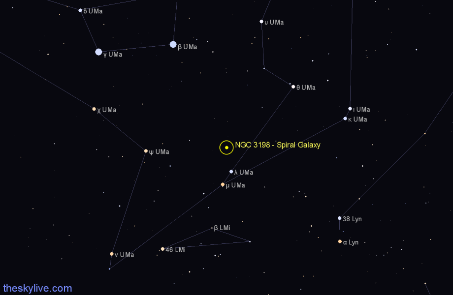 Finder chart NGC 3198 - Spiral Galaxy in Ursa Major star