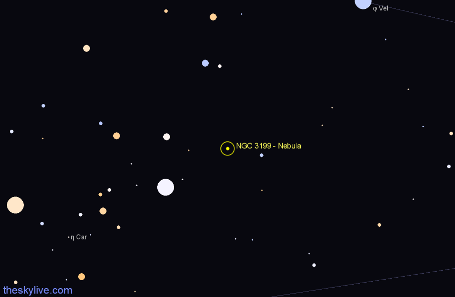 Finder chart NGC 3199 - Nebula in Carina star