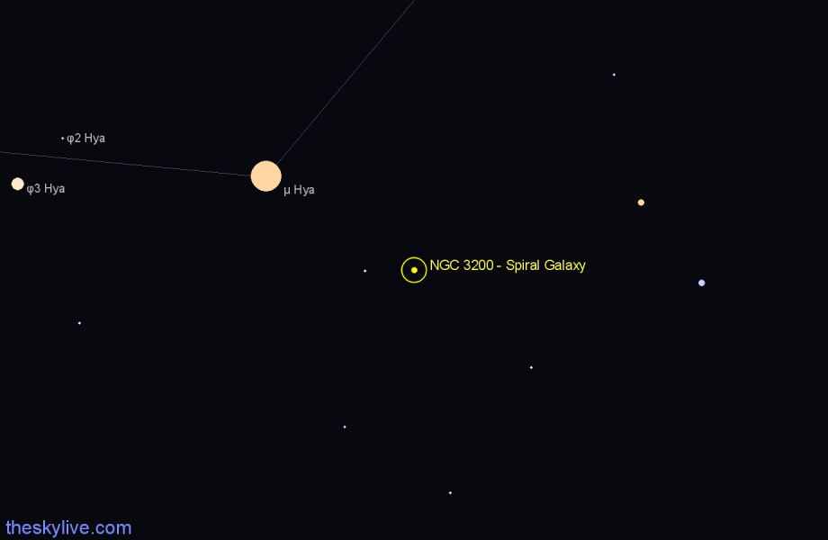 Finder chart NGC 3200 - Spiral Galaxy in Hydra star