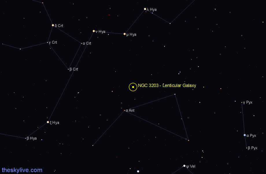 Finder chart NGC 3203 - Lenticular Galaxy in Hydra star