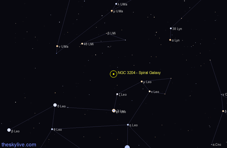 Finder chart NGC 3204 - Spiral Galaxy in Leo star