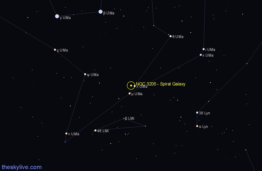 Finder chart NGC 3205 - Spiral Galaxy in Ursa Major star