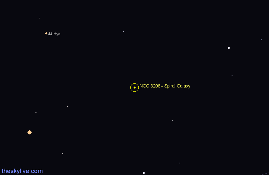Finder chart NGC 3208 - Spiral Galaxy in Hydra star