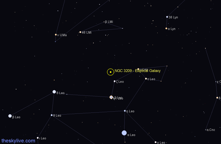 Finder chart NGC 3209 - Elliptical Galaxy in Leo star