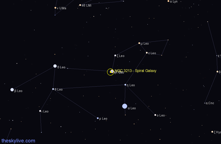 Finder chart NGC 3213 - Spiral Galaxy in Leo star