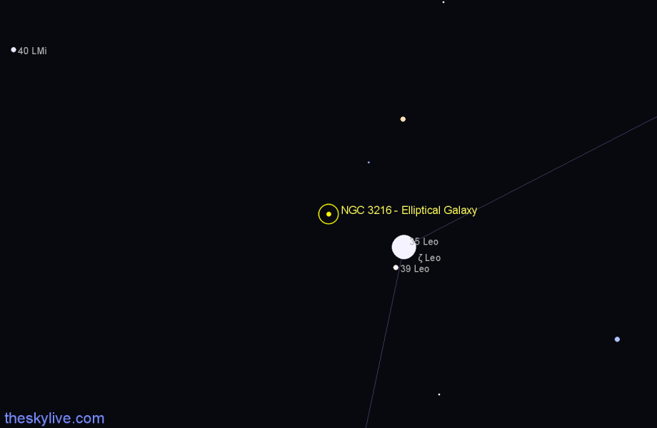 Finder chart NGC 3216 - Elliptical Galaxy in Leo star