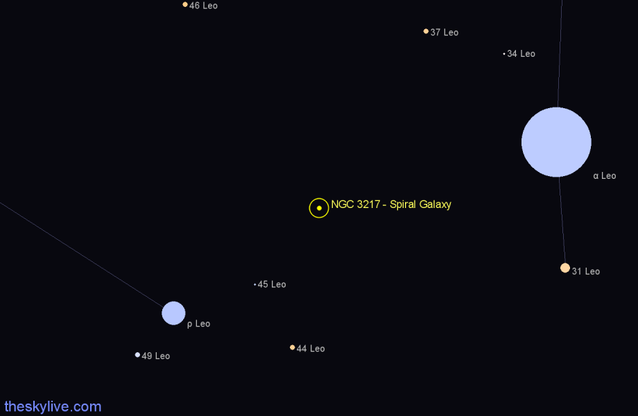 Finder chart NGC 3217 - Spiral Galaxy in Leo star