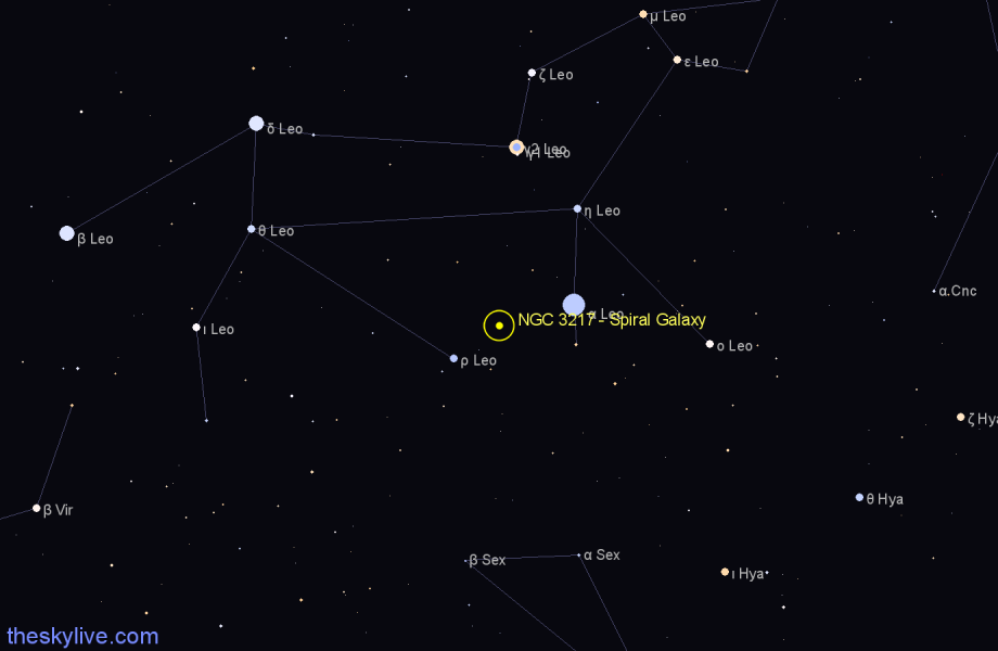 Finder chart NGC 3217 - Spiral Galaxy in Leo star