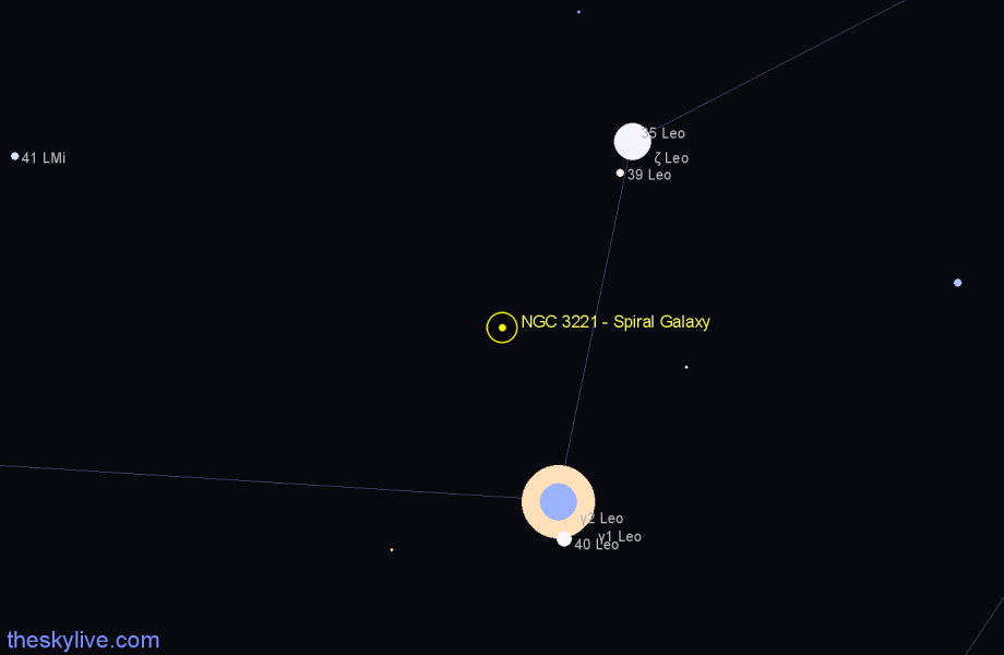 Finder chart NGC 3221 - Spiral Galaxy in Leo star