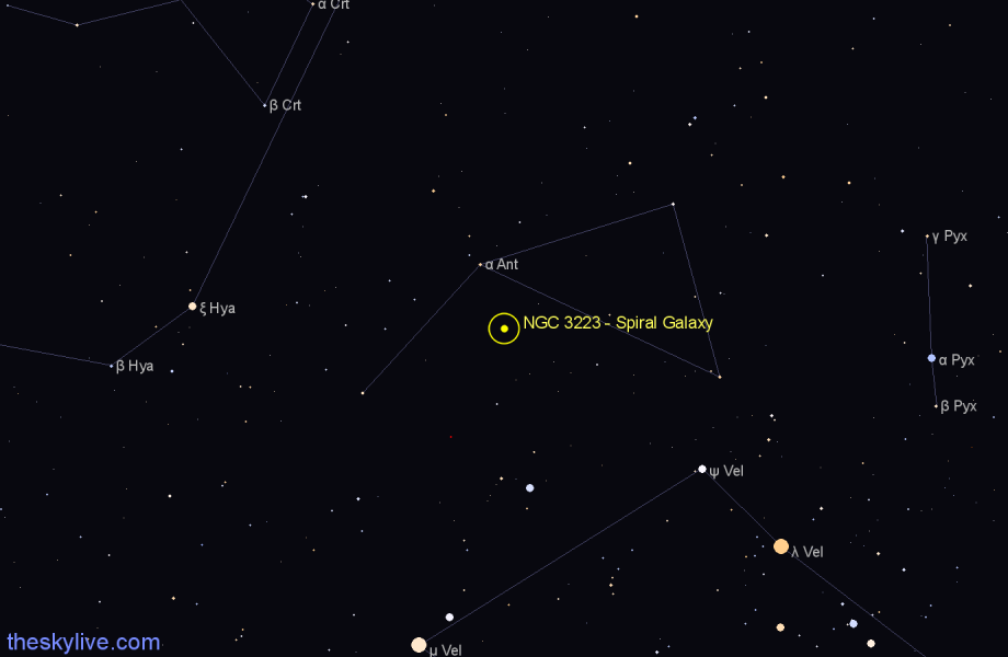 Finder chart NGC 3223 - Spiral Galaxy in Antlia star