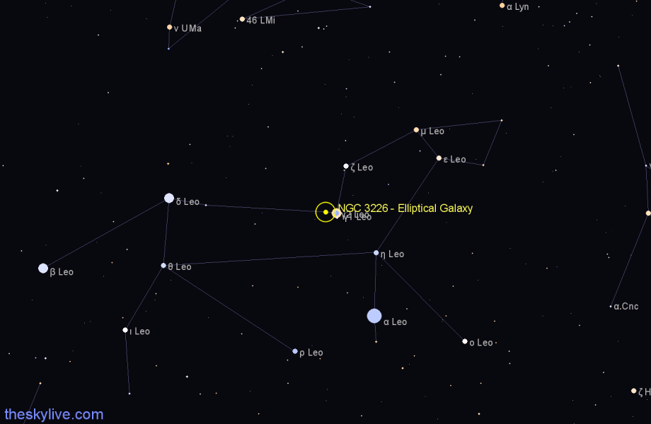 Finder chart NGC 3226 - Elliptical Galaxy in Leo star