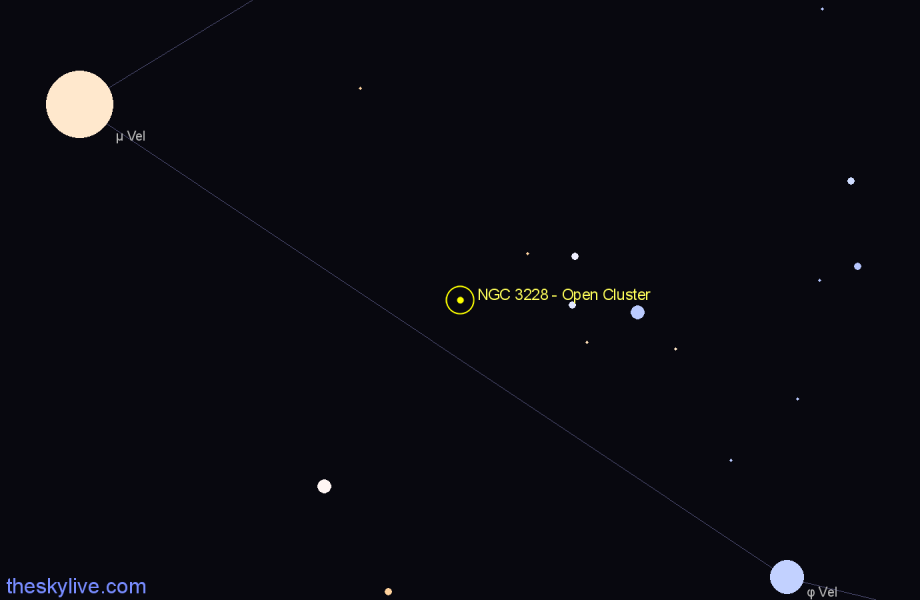 Finder chart NGC 3228 - Open Cluster in Vela star